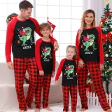 2023 KidsHoo Exclusive Design Christmas Matching Family Pajamas Santa Jurassic Dinosaur Black Top Reindeer Pants Pajamas Set