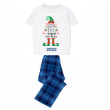 2023 Christmas Matching Family Pajamas Exclusive Design Naughty List Elf Short Blue Plaids Pajamas Set