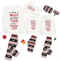 2023 Christmas Matching Family Pajamas Exclusive Design It Is Most Wonderful Time Gray Top Reindeer Pants Pajamas Set
