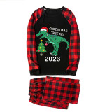 2023 Christmas Matching Family Pajamas Exclusive Design Dinosaur Christmas Tree Black Pajamas Set