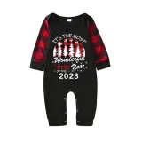 2023 Christmas Matching Family Pajamas Exclusive Design Wonderful Time Black Pajamas Set
