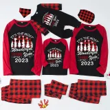 2023 Christmas Matching Family Pajamas Exclusive Design Wonderful Time Black Plaids Pajamas Set
