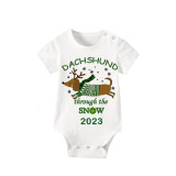 2023 Christmas Matching Family Pajamas Dachshund Through The Snow Short Sleeves Green Pants Pajamas Set