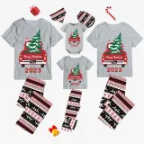 2023 Christmas Matching Family Pajamas Red Plaid Truck with Christmas Tree Gray Pajamas Set With Baby Pajamas