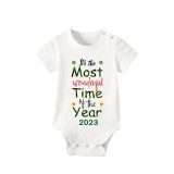 2023 Christmas Matching Family Pajamas Exclusive Design It Is Wonderful Time Short Green Plaids Pajamas Set