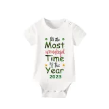 2023 Christmas Matching Family Pajamas Exclusive Design It Is Wonderful Time Short Green Plaids Pajamas Set