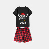 2023 Christmas Matching Family Pajamas Exclusive Design Merry Christmas Hat and Pendant Black Pajamas Set