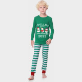 2023 Christmas Matching Family Pajamas Exclusive Design Chillin With My 3 Snowmies Green Stripes Pajamas Set