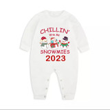 2023 Christmas Matching Family Pajamas Exclusive Design Chillin With My 3 Snowmies White Top Reindeer Pants Pajamas Set