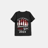 2023 Christmas Matching Family Pajamas Exclusive Design Wonderful Time Black Pajamas Set