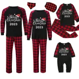 2023 Christmas Matching Family Pajamas Christmas Hat Black Pajamas Set