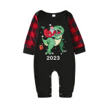 2023 KidsHoo Exclusive Design Christmas Matching Family Pajamas Santa Jurassic Dinosaur Black Pajamas Set