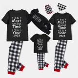 2023 Christmas Matching Family Pajamas Exclusive Design It Is Wonderful Time Short Black Pajamas Set