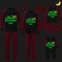 2023 Christmas Matching Family Pajamas Luminous Glowing Merry Christmas Hat Short Pajamas Set