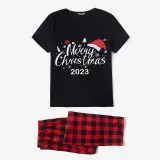 2023 Christmas Matching Family Pajamas Luminous Glowing Merry Christmas Hat Short Pajamas Set