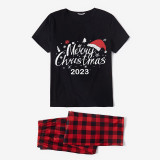 2023 Christmas Matching Family Pajamas Luminous Glowing Merry Christmas Hat Short Pajamas Set