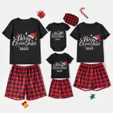 2023 Christmas Matching Family Pajamas Luminous Glowing Merry Christmas Hat Short Pajamas Set