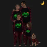 2023 Christmas Matching Family Pajamas Luminous Glowing Merry Christmas Hat Short Pajamas Set