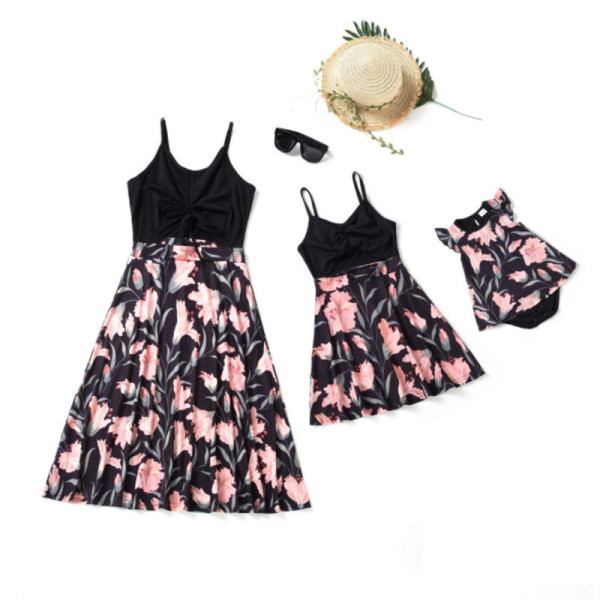 Mommy And Me Sling Floral Printing Matching Dresses