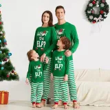 Christmas Family Matching Sleepwear Pajamas Green What ELF Christmas Hat Top and Green Stripes Pants