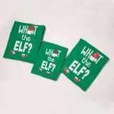 Christmas Family Matching Sleepwear Pajamas Green What ELF Christmas Hat Top and Green Stripes Pants