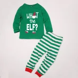 Christmas Family Matching Sleepwear Pajamas Green What ELF Christmas Hat Top and Green Stripes Pants