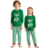 Christmas Family Matching Sleepwear Pajamas Green What ELF Christmas Hat Top and Green Stripes Pants