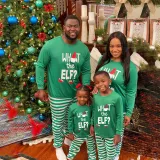 Christmas Family Matching Sleepwear Pajamas Green What ELF Christmas Hat Top and Green Stripes Pants