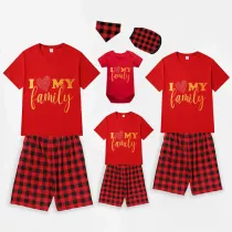 Family Matching Pajamas Exclusive Design I Love My Family Red Short Pajamas Set