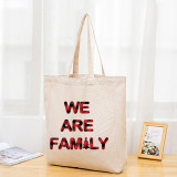 Christmas Eco Friendly We are Family Handle Canvas Tote Bag