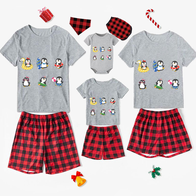 Family Matching Pajamas Exclusive Design Cute Penguins White Short Pajamas Set