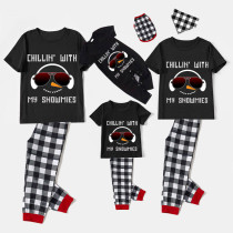 Christmas Matching Family Pajamas Chillin with Earmuffs Snowmies Black Short Pajamas Set