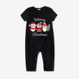 Christmas Matching Family Pajamas Merry Christmas Three Penguin Black Short Pajamas Set