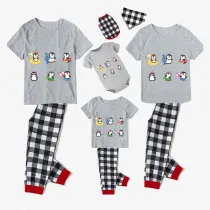 Family Matching Pajamas Exclusive Design Cute Penguins Gray Short Long Pajamas Set