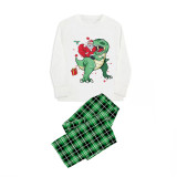 Christmas Matching Family Pajamas Santa and Dinosaurs Green Plaids Pajamas Set