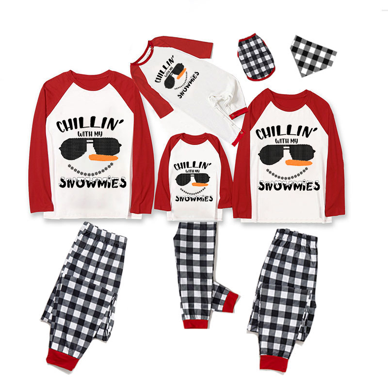 Christmas Matching Family Pajamas Chillin with My Snowmies Plaids Pants Pajamas Set
