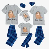 Family Matching Pajamas Exclusive Design Sloth Mode Blue Plaid Pants Pajamas Set