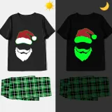 Christmas Matching Family Pajamas Luminous Glowing White Bearded Santa Black Short Pajamas Set