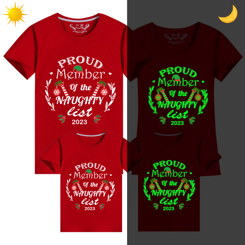 Family Matching Christmas Tops Exclusive Design Luminous Naughty List Family Christmas T-shirt