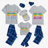 Family Matching Pajamas Exclusive Design Pretty Cool Sunglasses Blue Plaid Pants Pajamas Set