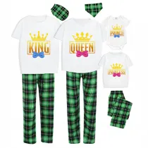 Family Matching Pajamas Exclusive Design King Prince Princess Queen Green Plaid Pants Pajamas Set