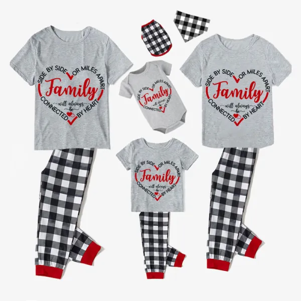 Family Matching Pajamas Exclusive Design Side By Side Or Miles Apart Family Will Always Be Connected By Heart Gray Short Long Pajamas Set
