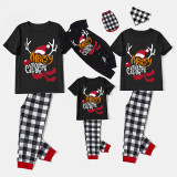 Christmas Matching Family Pajamas Hat Antler Merry Christmas Black Short Pajamas Set