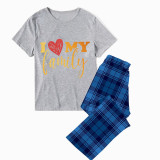 Family Matching Pajamas Exclusive Design I Love My Family Blue Plaid Pants Pajamas Set