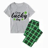 Family Matching Pajamas Exclusive Design One Lucky Green Plaid Pants Pajamas Set