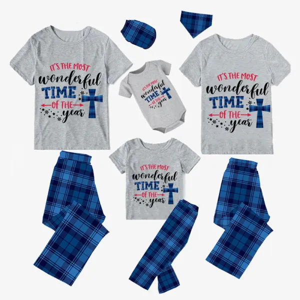Christmas Matching Family Pajamas It's The Most Wonderful Time of The Year Crosses Gray Short Pajamas Set
