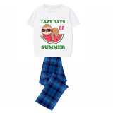 Family Matching Pajamas Exclusive Design Lazy Days Of Summer Blue Plaid Pants Pajamas Set