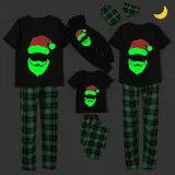Christmas Matching Family Pajamas Luminous Glowing White Bearded Santa Black Short Pajamas Set