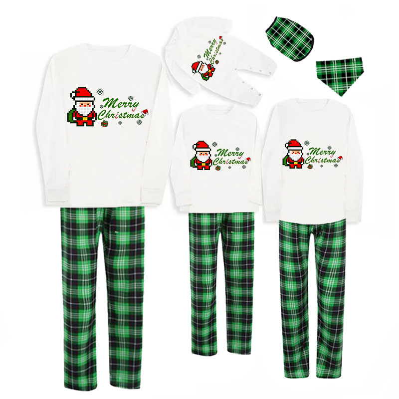 Christmas Matching Family Pajamas Merry Christmas Building Blocks Santa Green Plaids Pajamas Set