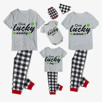 Family Matching Pajamas Exclusive Design One Lucky Gray Short Long Pajamas Set